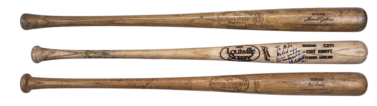 Lot of (3) Game Used Bats: 1954 Sam Jethroe, 1969-72 Ron Fairly & 1994 Kurt Abbott-Used To Hit First Career Grand Slam (PSA/DNA)